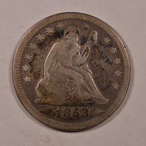 1853-P Liberty Seated Quarter Arrows & Rays F-12